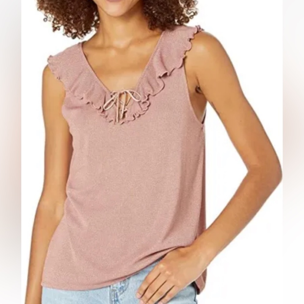 PAIGE Dusty Rose Ruffle Tie-Neck Sleeveless Top